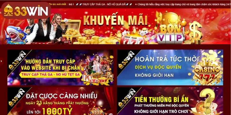 Các cơn mưa khuyến mãi casino 33WIN hấp dẫn